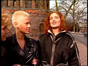 Pretty girls giving an outdoor interview