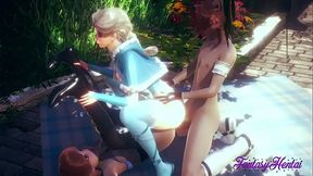 Frozen Hentai - Elsa & Anna in a steamy three-way
