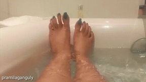 Showing Off My Beautiful Feet With Dark Green Toenails In Bathtub