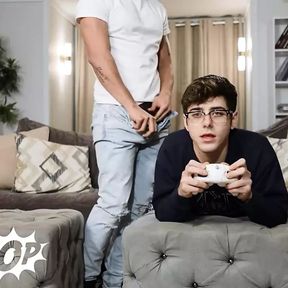 Angel Rivera Sneakily Watches Before Giving The Twink Gamer Joey Mills What He Needs, His Big Hard Cock - TWINKPOP