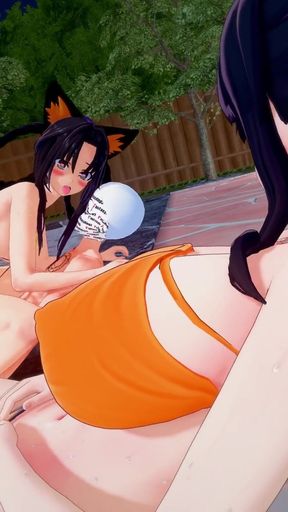 Akeno gets horny watching Kuroka getting fucked - DXD NTR Madness Series   Clip 1