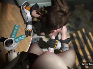 OVERWEIGHT TRACER OW SNEAKS IN FOR A SECRET BANG WITH HER TRANS GIRLFRIEND/ CG COSPLAY ANIMATION
