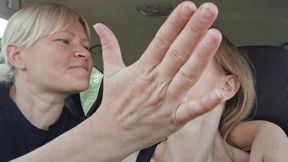 Face slapping and hand fetish sitting in the car 3FS