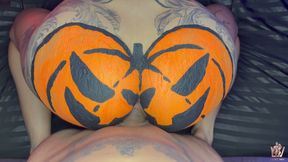 Halloween pumpkin cosplay on Valentina Badillo big ass