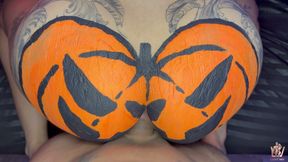 Halloween pumpkin cosplay on Valentina Badillo big ass