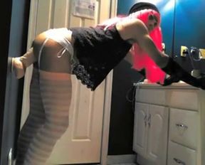 Crossdresser Plays with Huge Sex Toy on Webcam