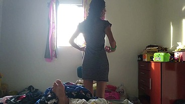 Jade choosing clothes to tease at the mall!