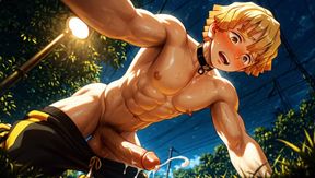 Zenitsu destroyed gushing choked raw gay anime hentai