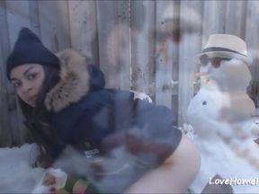 Teen gets fucked by snowman