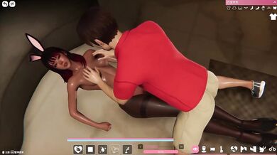 Dark skin bunny girl in black stockings gets destroyed from behind with big tits creampie