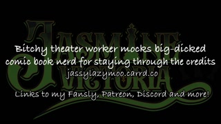 Bitchy theater worker mocks big-dicked comic book nerd for staying through the credits