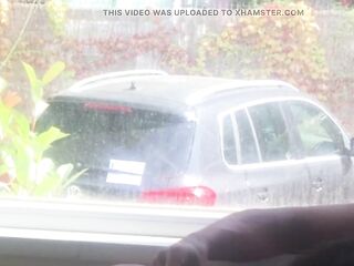 Camping risky public fellatio in front of an open window