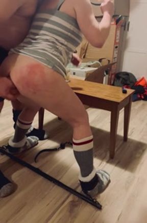 Ex Wife fucked with double dildo, spreader bar and sock in mouth