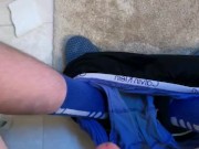 Watch Jason tugg his fat cock wearing Nike elite socks