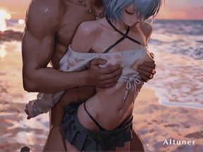 She Keeps the Last Light-blue Hair, Red Eyes, Finished Behind Her Field