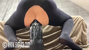 Slamming Her Ass on a Giant Dildo