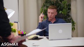 Newbie Stud Tag Teamed By Raging Jocks In Free Use Office
