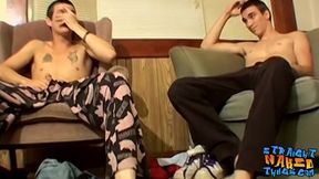 Group of guys has fun as they stroke their dicks together