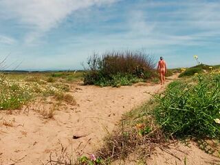 nude pathetic white serf cruising in wang cage at the homo beach banana cucumber bang, CMNM