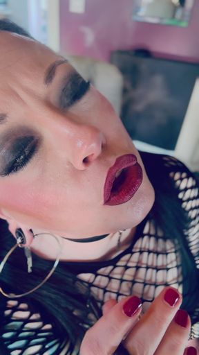 Gothic Girl Tina Snua In Pigtails Smokes A Cigarette In A Holder &amp; Lighting Up With Matches