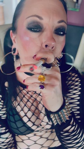 Gothic Girl Tina Snua In Pigtails Smokes A Cigarette In A Holder &amp; Lighting Up With Matches