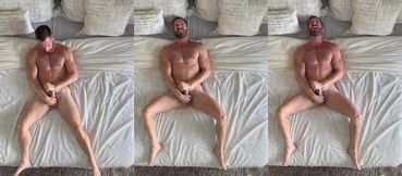 Bearded Muscle Hunk Gio Carrera Jerks Big Dick Gushes Cum Eats Load