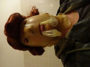 masked red wig perv latex bessy condom und rubber boot lick  anal riding  black dildo