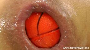 Hotkinkyjo plays with Santa's balls and her anal prolapse