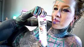 Inked babe craves anal Gaping and messy cumplay