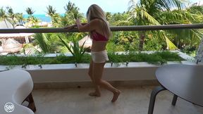Black Thong Bikini Pose on the Balcony