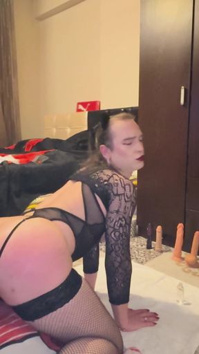 Sissy Merve Chastity Fucked Stockings Net Bodysuit BWC Ride and Doggy Big Cock Femboy Tgirl Hign Hells Black And Red&hellip;   Clip 1