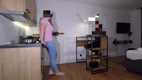 Jerkin off to my trans step sis cooking in her big bubble butt cooking