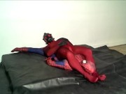 red morphsuit with black fishnet humps spiderman