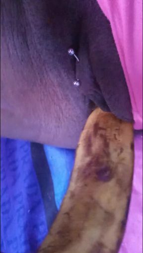 Fucking My Black Hairy Pussy with a Banana Load Moaning Orgasms