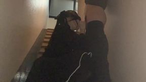 Kawaii amateur couple gives wild outdoor blowjob on apartment stairs