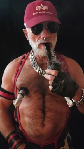 Stepdad Smoking Pipe and Pumping Nips