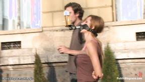 ”Titty blond Romanian babe public banged”