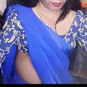 Indian Crossdresser in Blue Saree