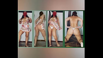 Mirella Delicia bitch bitch dancing in a printed dress and white panties wiggling hot doing striptease