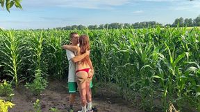 stepbrother has public sex with stepsister while walking through a cornfield