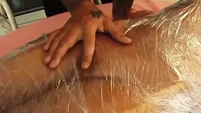 Plastic Wrapped Mature Slut Licked and Facesat by Horny Couple