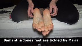 Samantha Jones feet are tickled by Maria