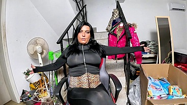 Dominant MILF Fur Hooded Downjacket Masturbation. Spandex Cameltoe, Smoking and Orgasm