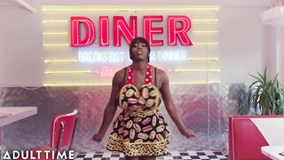 ADULT TIME - Ebony Mystique SUPER SOAKS Diner With SQUIRT While Making A Sundae!