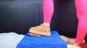 Cock trampling in Uggs and barefoot on Cockbox with big cumshot , femdom Jozi trample