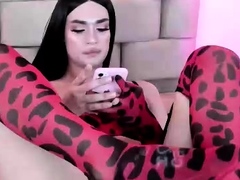 Chubby big tits shemale jerking her big cock