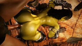 The Defeated Orc Girl Welcomes a Massive Cock