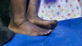 captive shrunken co-worker on display fully spread ebony toes Goddess London