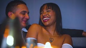 blowjob in public restroom: petite ebony reunites with her ex and deepthroats his cock in a restaurant.