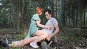 Cute redhead in public gets juice on her face after fucking her tight pussy